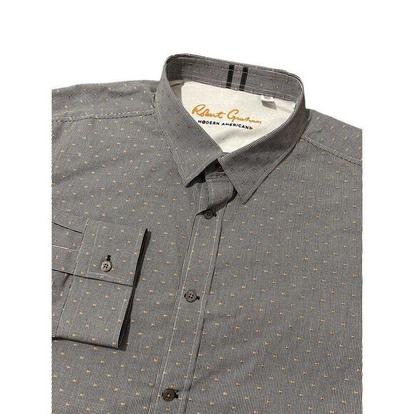 Robert Graham Men's Dress Shirt Black White Orange 3D Textured Size 2XL - Picture 1 of 9